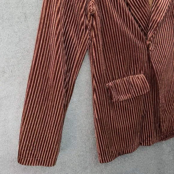 Nasty Gal Women US 8 Blazer Rust Plissé Ribbed Velvet Shawl Lapel Party Funky - Picture 6 of 14